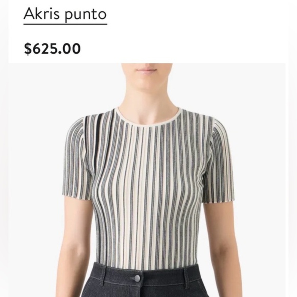 Akris Punto Black and Ivory Vertical-Striped Short Sleeve Top